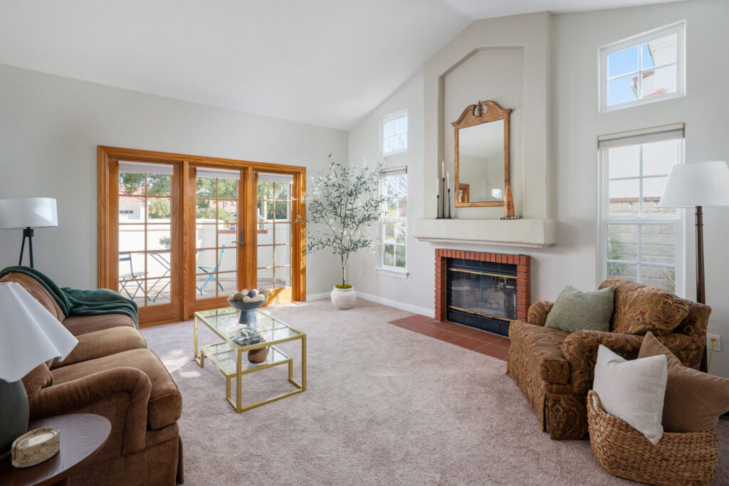 The tall 10ft ceilings in the living room of 24416 Firenze Place, a five bedroom home in the Summit.