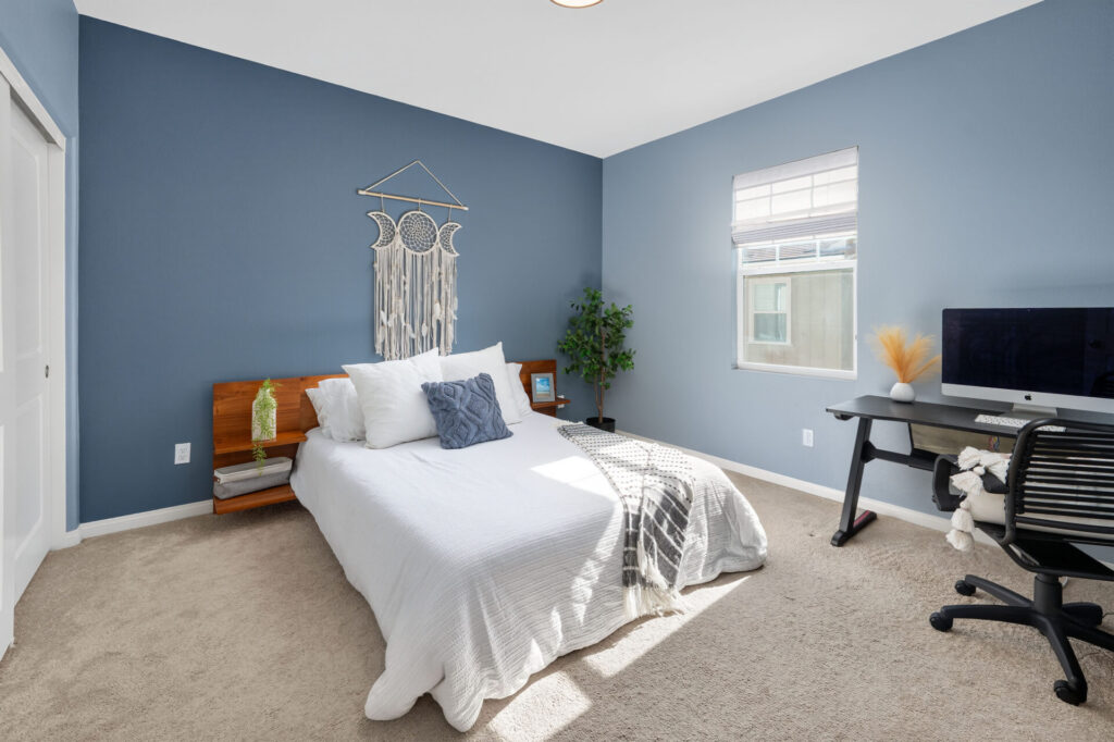 The second bedroom in the two bedroom model of a Townhome in Santa Clarita's River Village